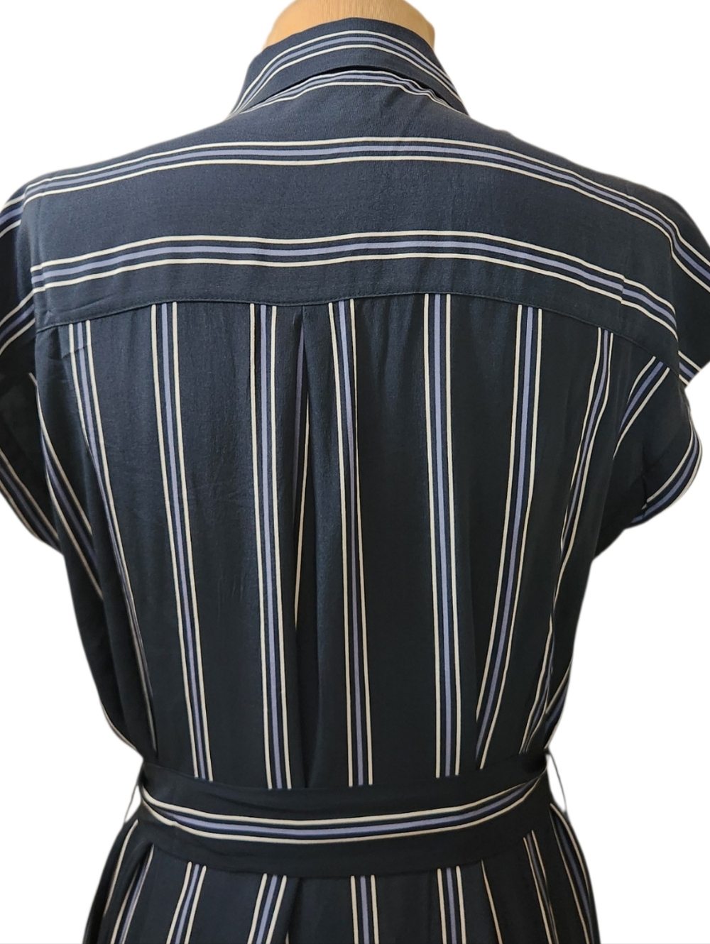 CLUB MONACO Danielle 100% Silk Striped Midi Shirt Dress - Size 4 - Picture 9 of 14